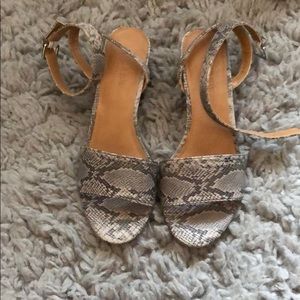 J Crew. Snake skin heeled sandal